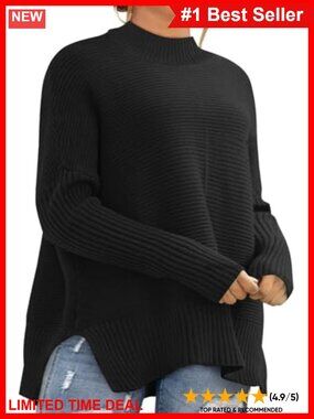 Women's Plus Size Oversized Ribbed Knit Tunic Sweater